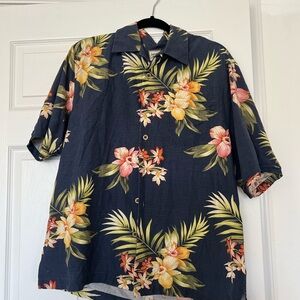 Jamaica Jaxx Tropical Leaf Shirt - Navy and Yellow
